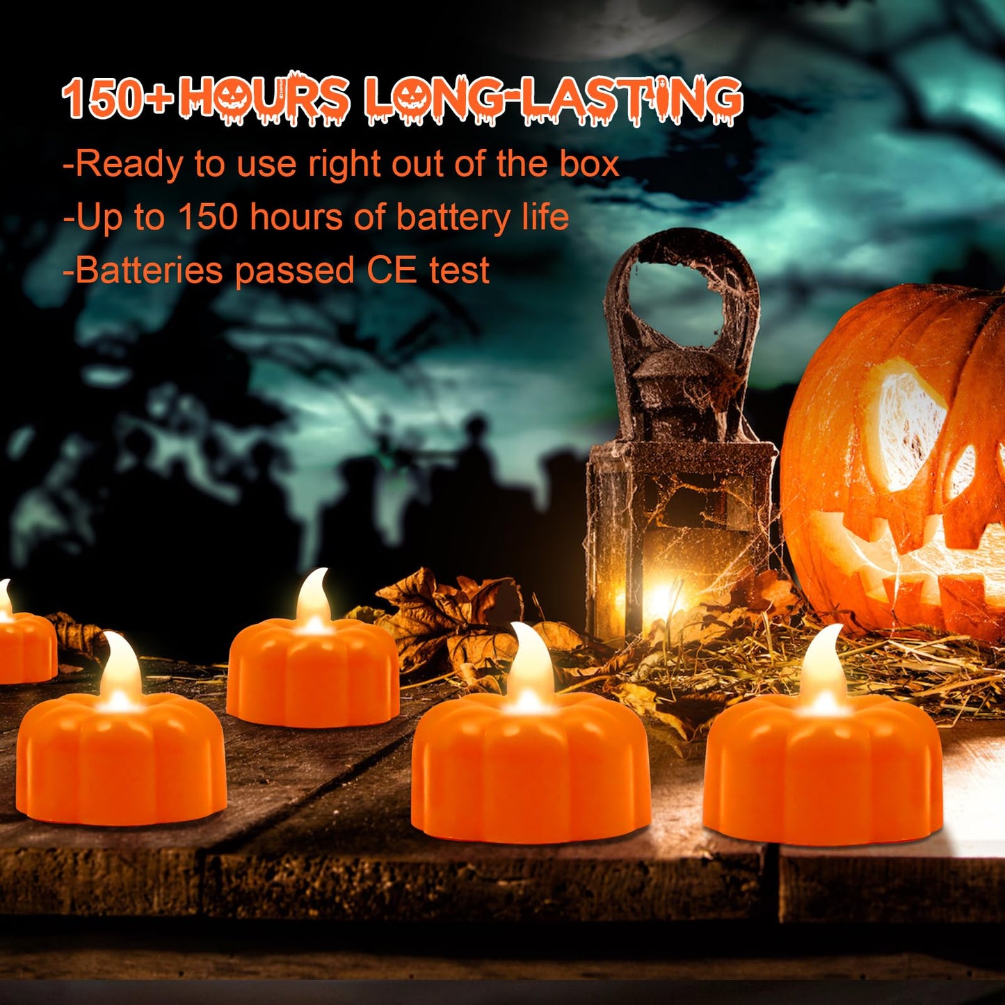 12 Pack Pumpkin Tea Lights Halloween Decorations, LED Orange Pumpkin Lights FlameLess Candles Battery Operated Thanksgiving Flickering Tealights Candles for Table Home Party Christmas Fall Decor