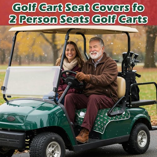 Datanly 2 Pack Golf Cart Seat Covers Funny Seat Towel Blanket with 2 Large Front Pockets & Non Slip Backing Universal Fit for 2 Person Golf Cart 52" x 30" (Christmas)