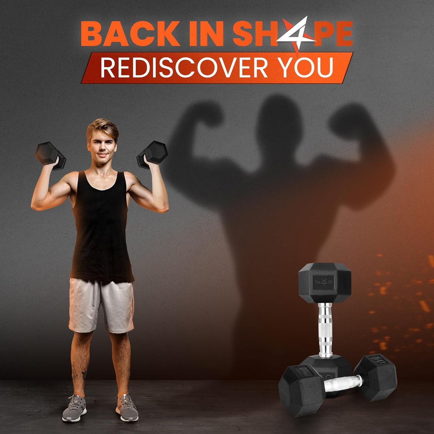 Yes4All Chrome Grip Hex Dumbbells - Anti-Slip Hand Weights 5-50 LBS | Perfect for Home Workouts