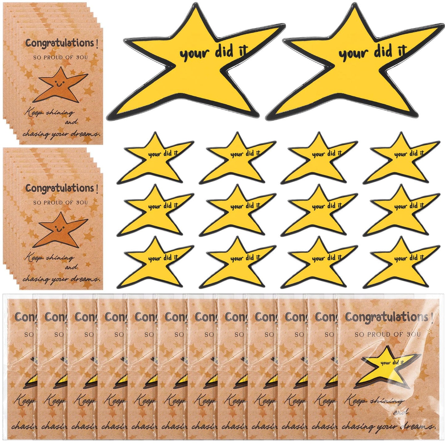 Yinkin 12 Sets Inspirational Your Did It Star Pins Bulk Gifts Funny Meme Enamel Lapel Pin Brooch Motivational Cards Gifts for Back to School Classroom Students Teachers Employee Coworker Appreciation