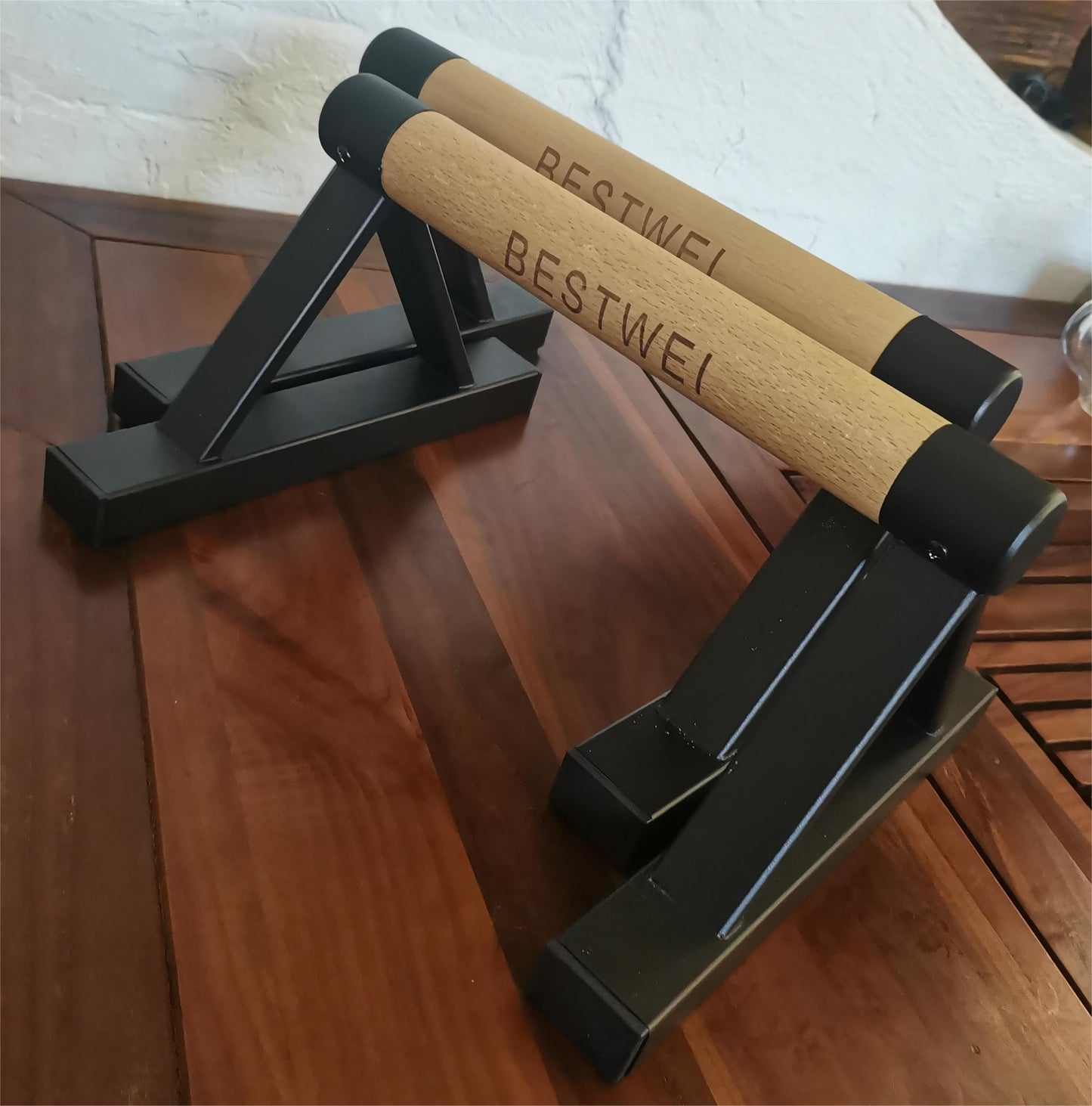 BESTWEI Wood Triangle Push Up Bars for Floor, Strength Training Pushup Stands Parallettes Bars for Home Calisthenics, Fitness, Floor Workouts Solid Wood with Sturdy Metal Bracket, Support 500 lbs