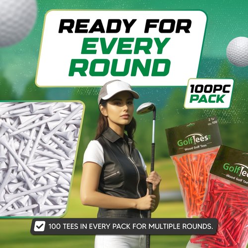 Wood Golf Tees 4" - Standard Golf Tees for Men and Women, Golf Accessories - 100 Pack (Natural)