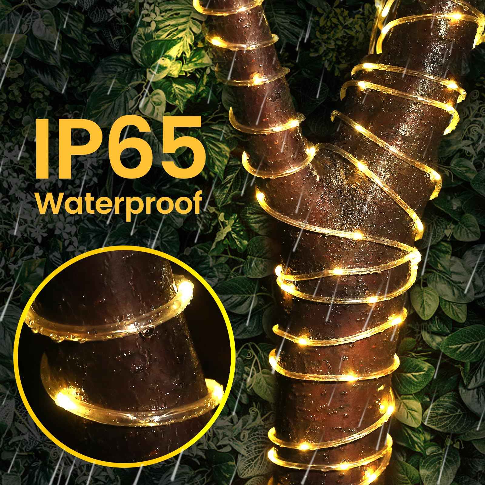 200 LED Solar Rope Lights Outdoor, 66FT Solar String Lights Indoor Waterproof Solar Powered Trampoline Light Clear Tube Pool Light for Camping Fence Yard Walkway Path Garden Outside Decor(Warm White)