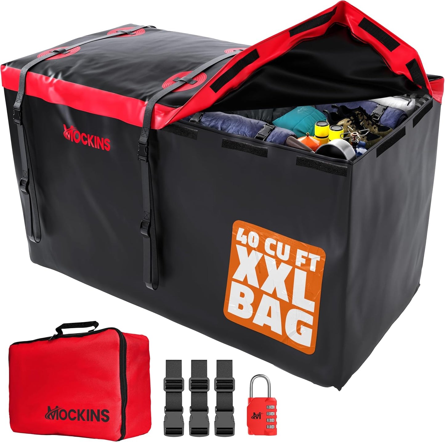 Mockins 40 CuFt XXL Trailer Hitch Cargo Carrier Bag - Heavy Duty Waterproof Vinyl | 70"x30"x33" Size