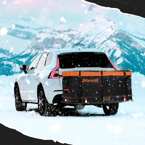 Mockins 16 Cu.Ft. Trailer Hitch Cargo Carrier Bag | 58"x20"x24" Abrasion-Resistant Vinyl Cargo Bag for Hitch Carrier | Waterproof Truck Bed Storage Set w/Buckle Straps, Combination Lock & Carry Case