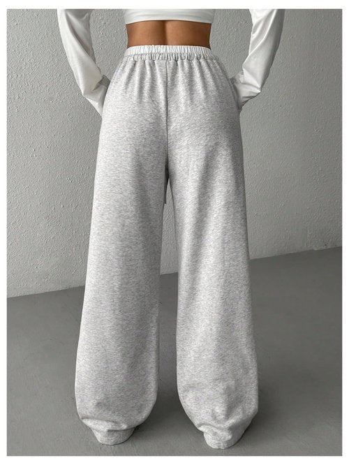SOLY HUX Girl's Drawstring Waist Baggy Sweatpants Wide Leg Casual Loose Long Pants Pure Grey 11Y