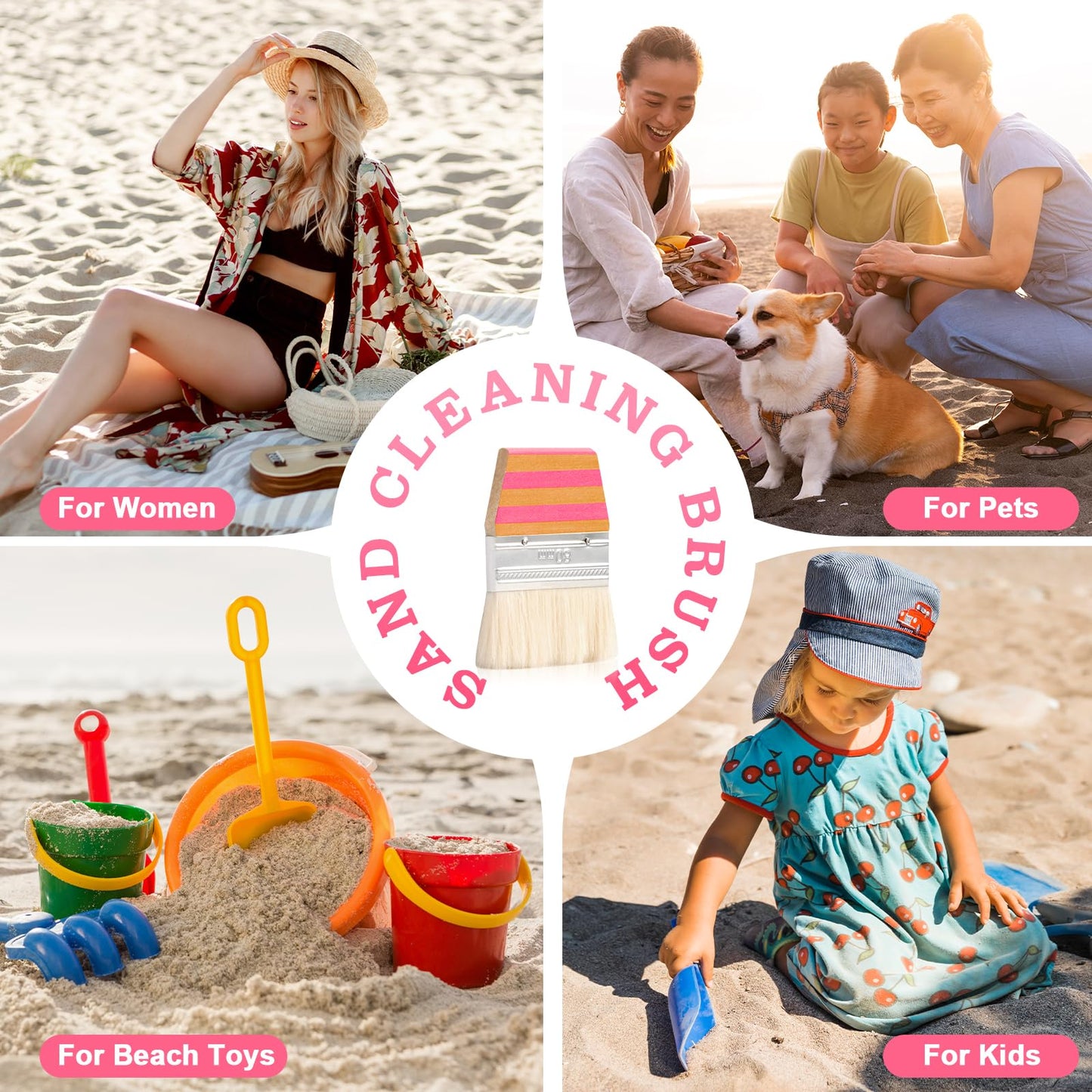Sand Beach Cleaning Brush Sand Remover Brush Body Skin Cleaning Beach Accessories Soft Sand Off Brush for Vacation Lightweight & Portable Holiday Essentials(Stripe)