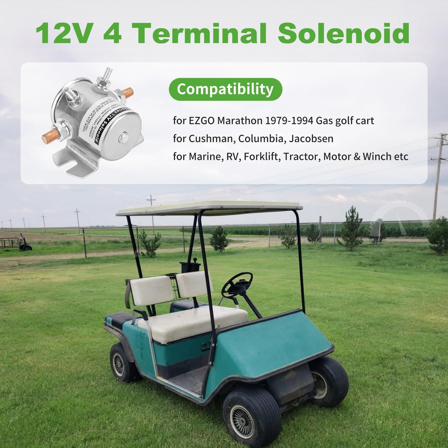 10L0L Max 250A Continuous Duty 12V Solenoid Relay for EZGO Marathon 1979-1994 Gas Golf Cart, Forklift, Tractor, RV, Marine, Motor, Winch, OEM 16542-G1 70-111224 3635820 1114208 1114218 1114223