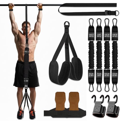 GQIRIL Pull Up Assistance Bands - Adjustable Heavy Duty Resistance Band with Knee Feet Rest for Pull Up Strength Training, Wrist Wraps for Home Fitness Body Stretching Workout Equipment (Black)