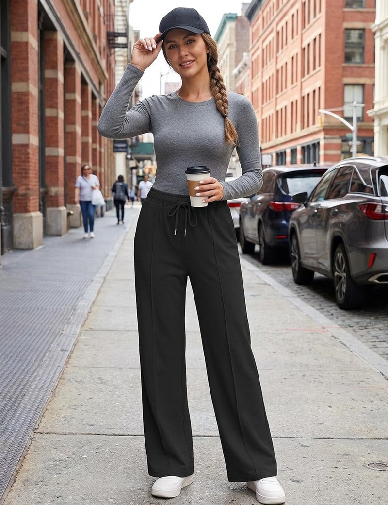 Warmrole Wide Leg Sweatpants for Women High Waisted Baggy Workout Casual Joggers Pants with Pockets, Black, Medium