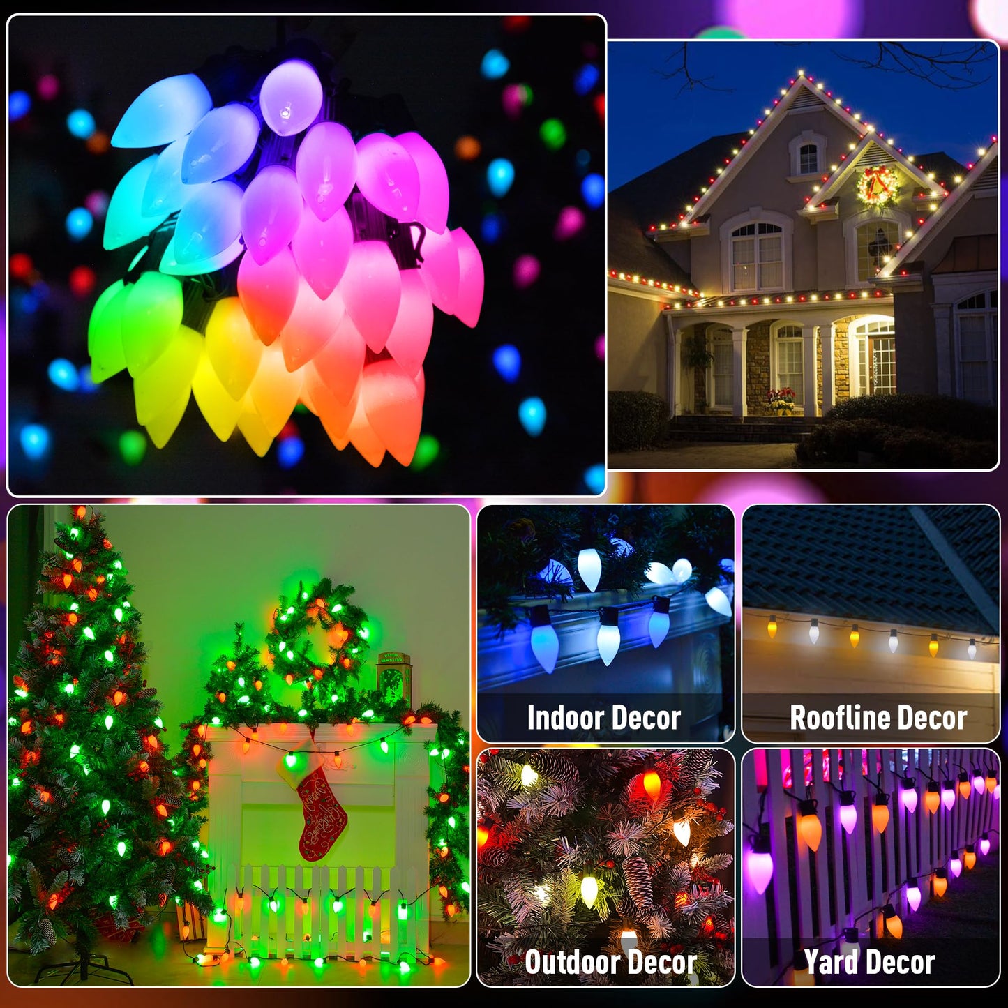 Probro Smart C9 RGB Christmas Lights, 66 FT 100 LEDs with APP, Music Sync, 105 Dynamic Modes, Waterproof Connectable String Lights for Outdoor Roofline, Xmas Tree, Holiday Party, Commercial Decor
