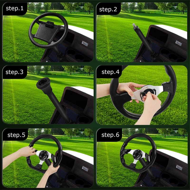 QYMOPAY Golf Cart Steering Wheel Adapter for EZGO TXT & RXV with 5-6 Holes Steering Wheel (Black Golf Cart Adapter for EZGO)
