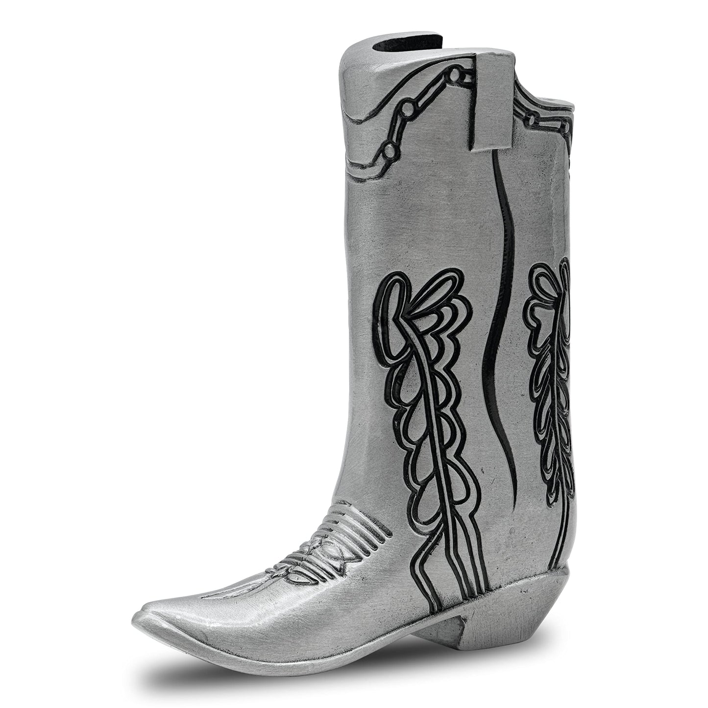 Cowboy Boot Lighter Case Silver Metal by HMC - for Mini Bic J5 - Stylish Design Lighter Sleeve Cover, Ideal for Home Or Everyday Carry
