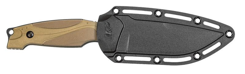Smith & Wesson M&P M2.0 9in S.S. Full Tang Thin Fixed Blade Knife with 4in Drop Point Blade and Rubber FDE Handle for Outdoor, Tactical, Survival and EDC