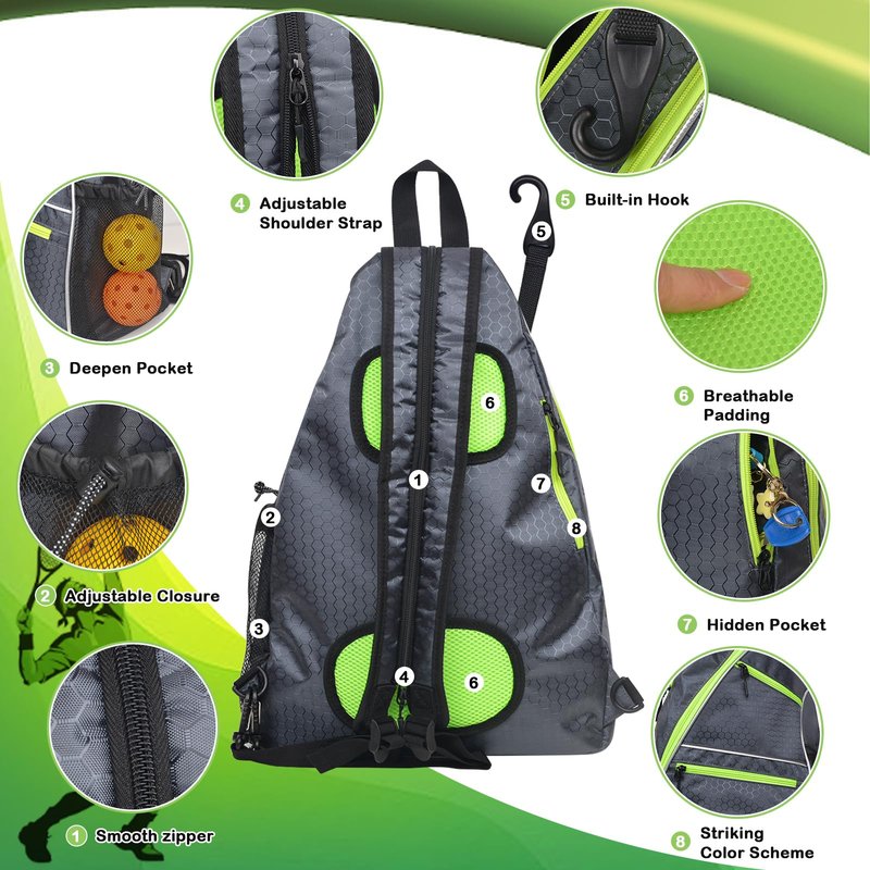 yuboo Pickleball Bag - Large Capacity Sling Backpack for Paddles & Gear, Adjustable & Lightweight for Men/Women - Court, Travel & Training