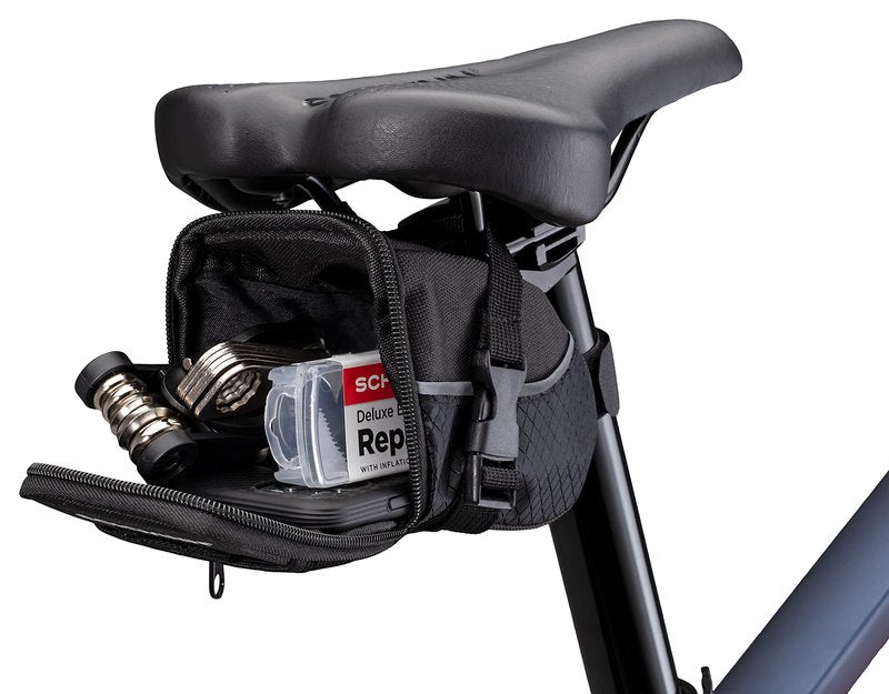 Schwinn Seat Pack for Bicycles, Black, Wide Opening Zipper Closure, Easy Installation, Reflective Piping, Compatible with Most Adult Bikes, Storage for Tube, Wallet, Keys and More, Bike Seat Bag