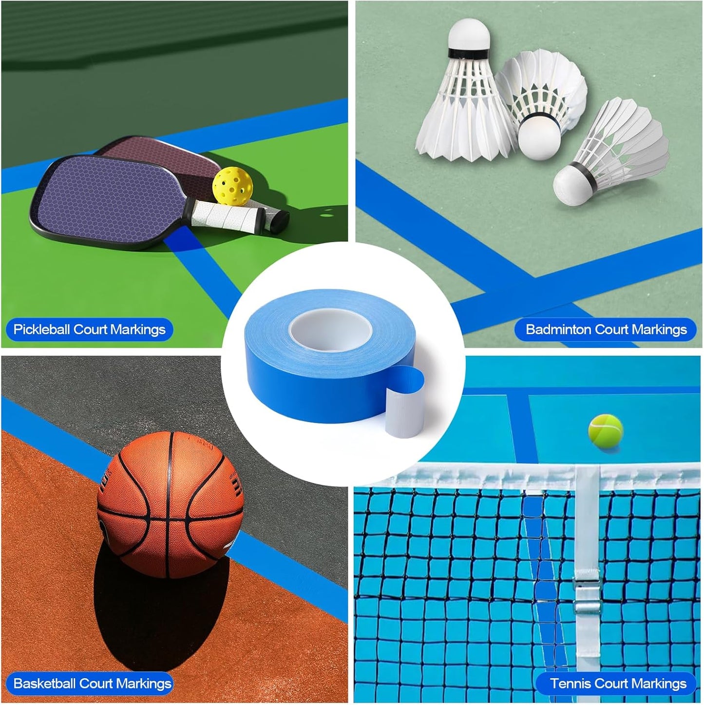 Skiennix Pickleball Court Tape - 2in x 262FT Outdoor Marking Kit | Temporary Floor Tape for Tennis & Badminton