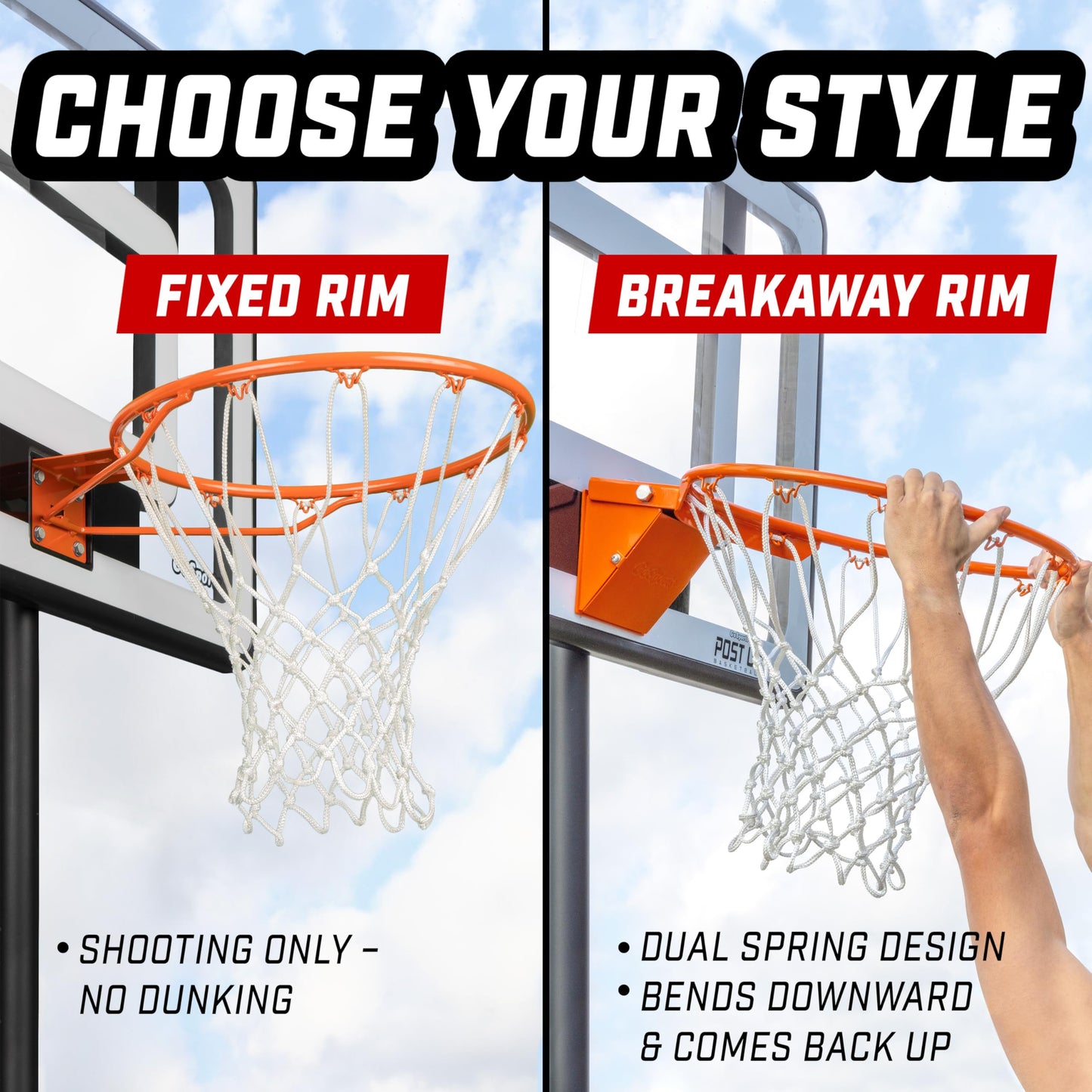 GoSports Universal Regulation 18" Steel Basketball Rim - Choose from Fixed or Breakaway - Use for Replacement or Garage Mount