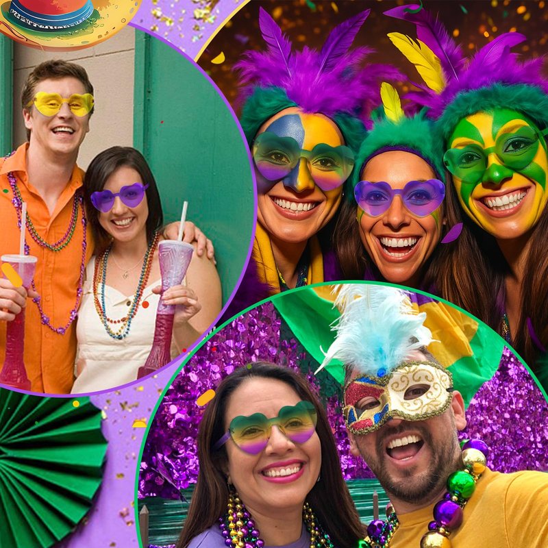 Uintoon 12 PCS Mardi Gras Heart Sunglasses Heart Glasses for Women Cute Heart Shaped Sunglasses Funny Carnival Parade Party Mardi Gras Accessories Glasses for Women