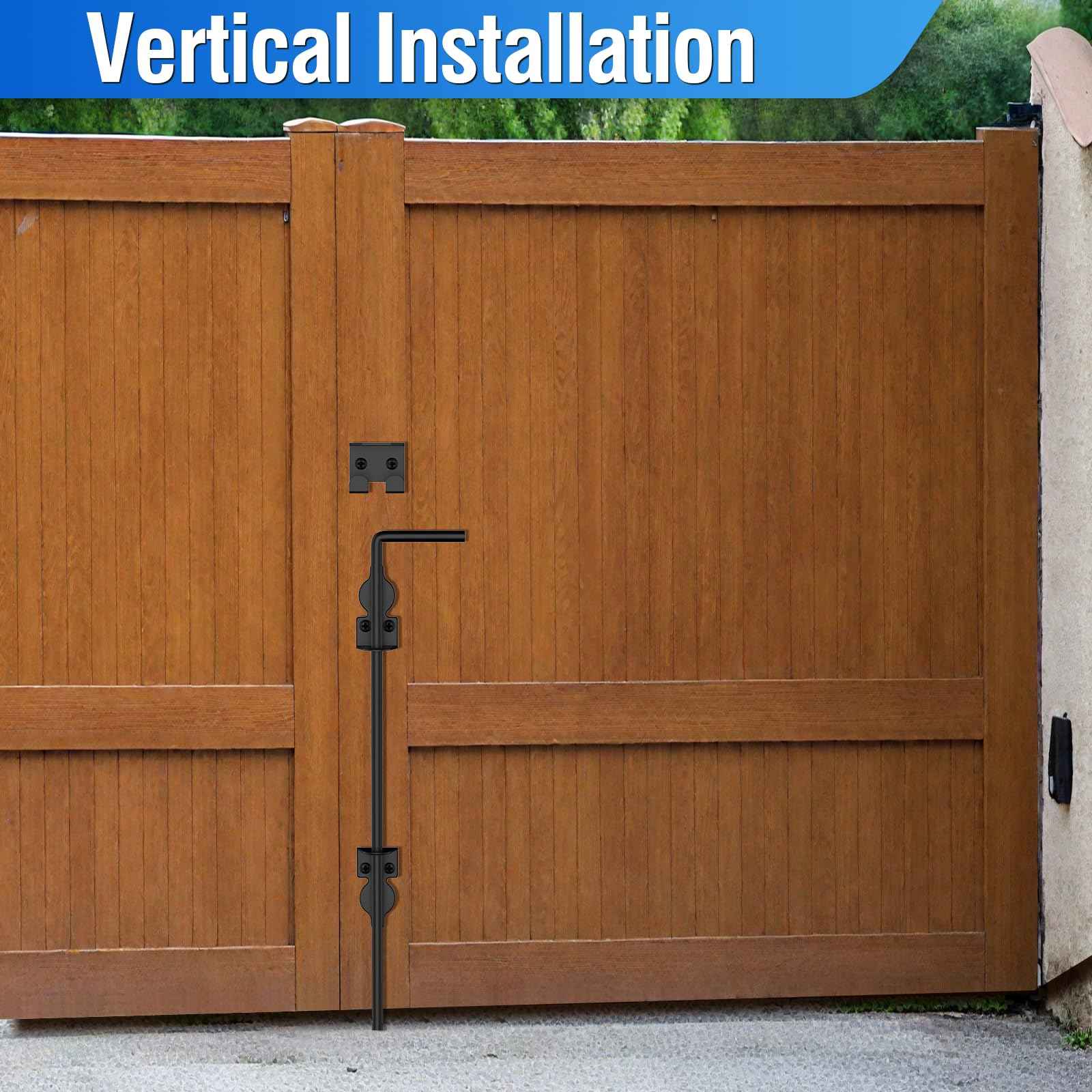 AHYYN 24" Cane Bolt Heavy-Duty Drop Rod for Gate, Heavy Duty Gate Latch for Wooden Fence Metal Gates, Vinyl Fence Gate Land Latch, Floor Latch for Fixing Door to The Ground, Black Coating, 1 Pack