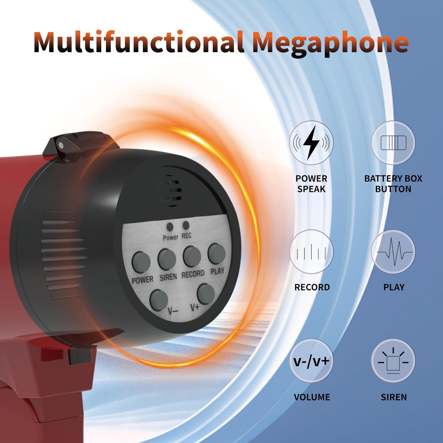 Flydot Megaphone with Speaker Microphone Siren and 240-Second Recording Includes Volume Control for Outdoor Events and Crowd Management Red
