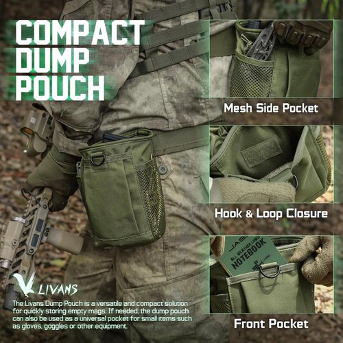 LIVANS Tactical Molle Dump Pouch - Adjustable Utility Fanny Bag for Airsoft & Hunting Gear | Durable Ammo Recovery Bag