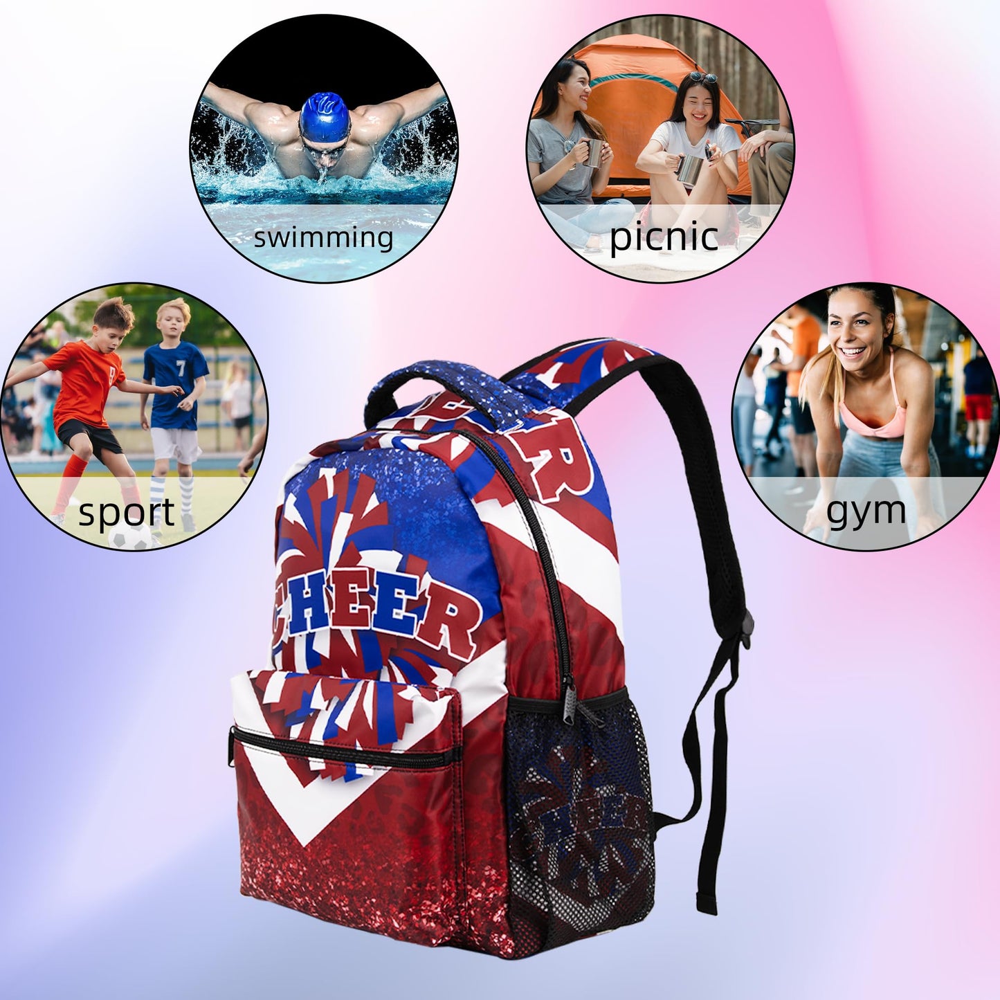 HJKLONE Cheer Backpack for Cheerleaders, Cheerleader Backpack for Women, Cheerleading Gifts for Teams (Blue&Red)