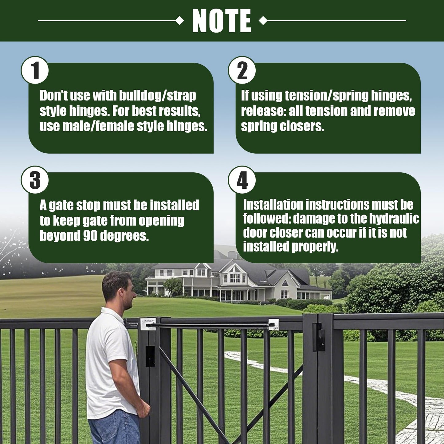 TB200B Hydraulic Heavy Duty Gate Closer for Outdoor Gate 50 to 140 Pounds in Weight, 40 to 64 Inches in Width Suitable for Farms, Pastures, Open Stadiums, Home Yards (Black)
