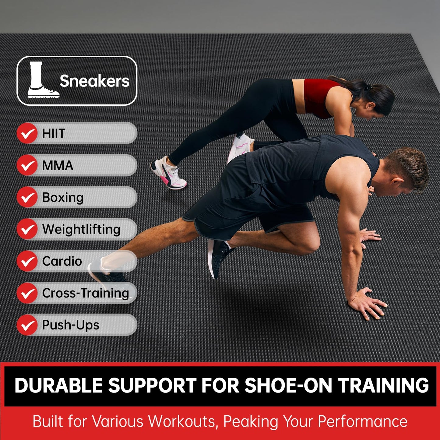 GymCope Extra Large Exercise Mat, 10'x6'/9'x6'/8'x6'/7'x5'/6'x4'(8mm) Thick Workout Mat for Home Gym & Garage Flooring, Shoe-Friendly, High-Density, MMA, HIIT, Weight Lifting, Cardio&Strength