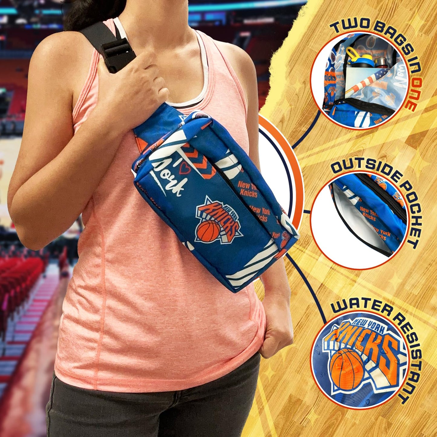 Pro Specialties Group New York Knicks Transformable 2-in-1 Mini Backpack: Convertible, Stylish, water-resistant travel belt bag.