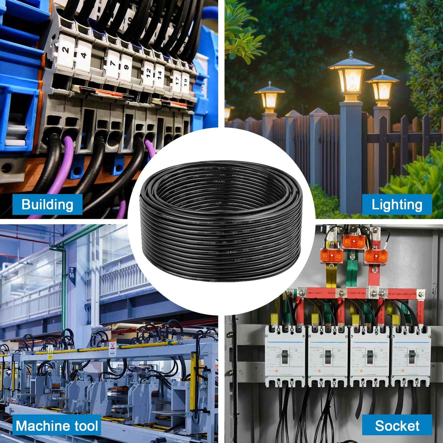 THHN Wire 12 Gauge 25 FT Stranded Copper Wire, 12 AWG Copper Wire Rated up to 600V Building Wire Nylon Jacket for Residential, CNC, Ground, Industrial (12 Gauge, Black)