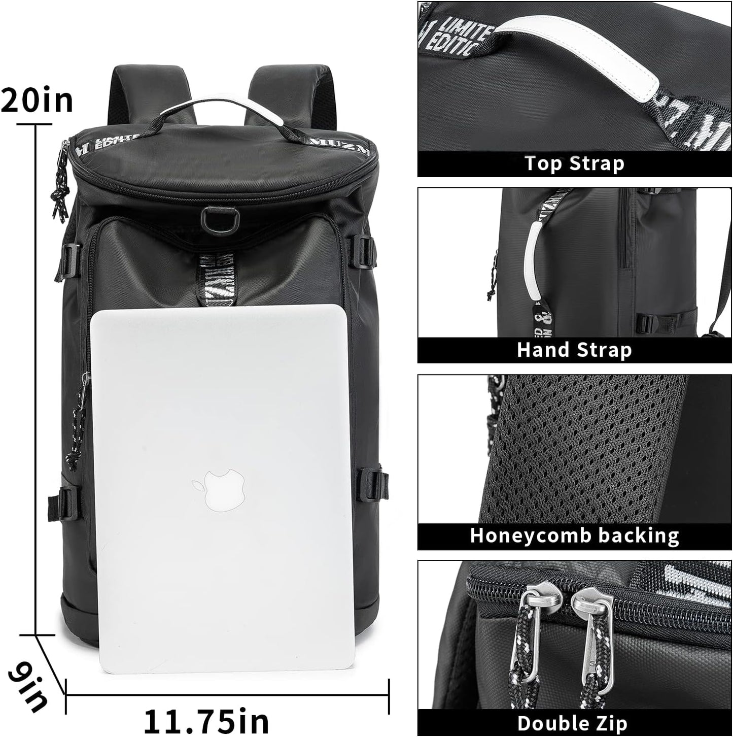 Skiennix Waterproof Gym Duffle Bag - Trendy 40L Backpack for Hiking, Travel & Fishing (Black)