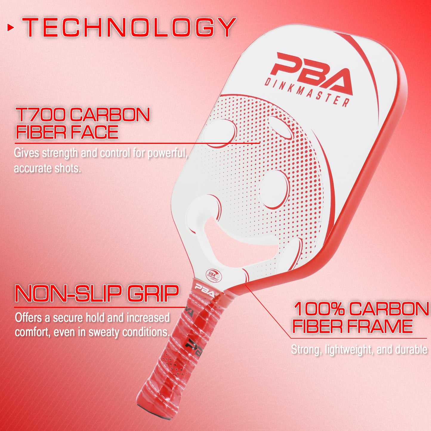 Carbon Fiber Pickleball Paddle - Aerodynamic Throat - T700 Carbon - Extra Spin Tech - Thermoformed Power and Control - 20mm Edgeless Design Racket Come with Paddle Cover