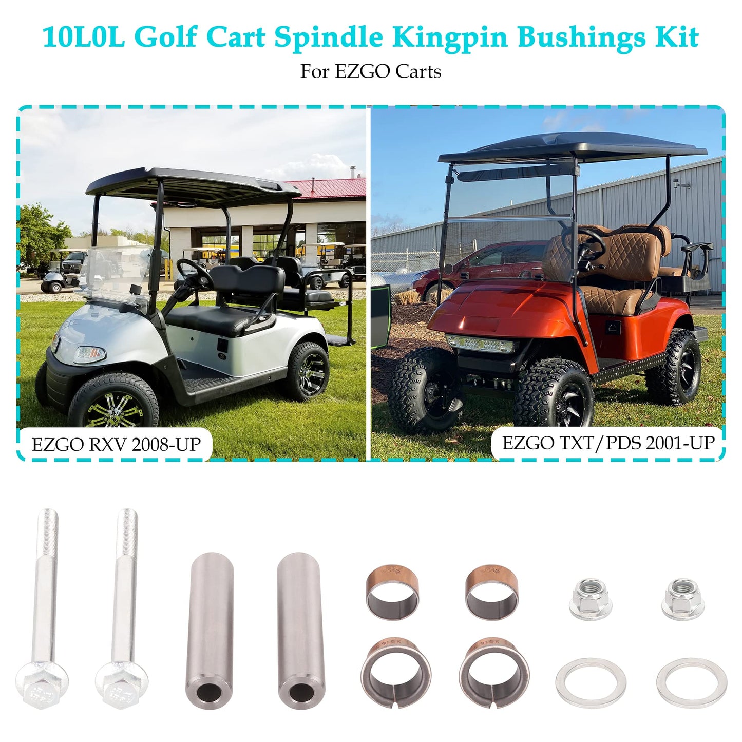 10L0L Golf Cart Spindle Kingpin Bushings Kit for EZGO RXV 2008-up & 2FIVE 2010-2013 Electric, Replaces OEM# 614034 601707 632925 632926 620380