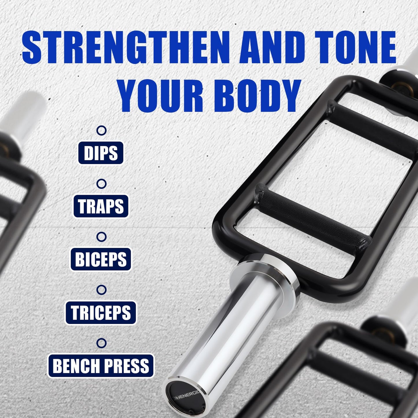 E.T.ENERGIC 34" Olympic Triceps Bar 500lbs Capacity Weight Barbell Bar Home Gym Weightlifting Exercise for Squats, Deadlifts,Shrugs, for 2" Olympic Plates, Sliver&Black