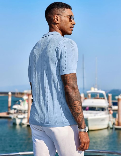 COOFANDY Men's Knit Polo Shirt - Short Sleeve Casual Summer Beachwear | Stylish & Comfortable