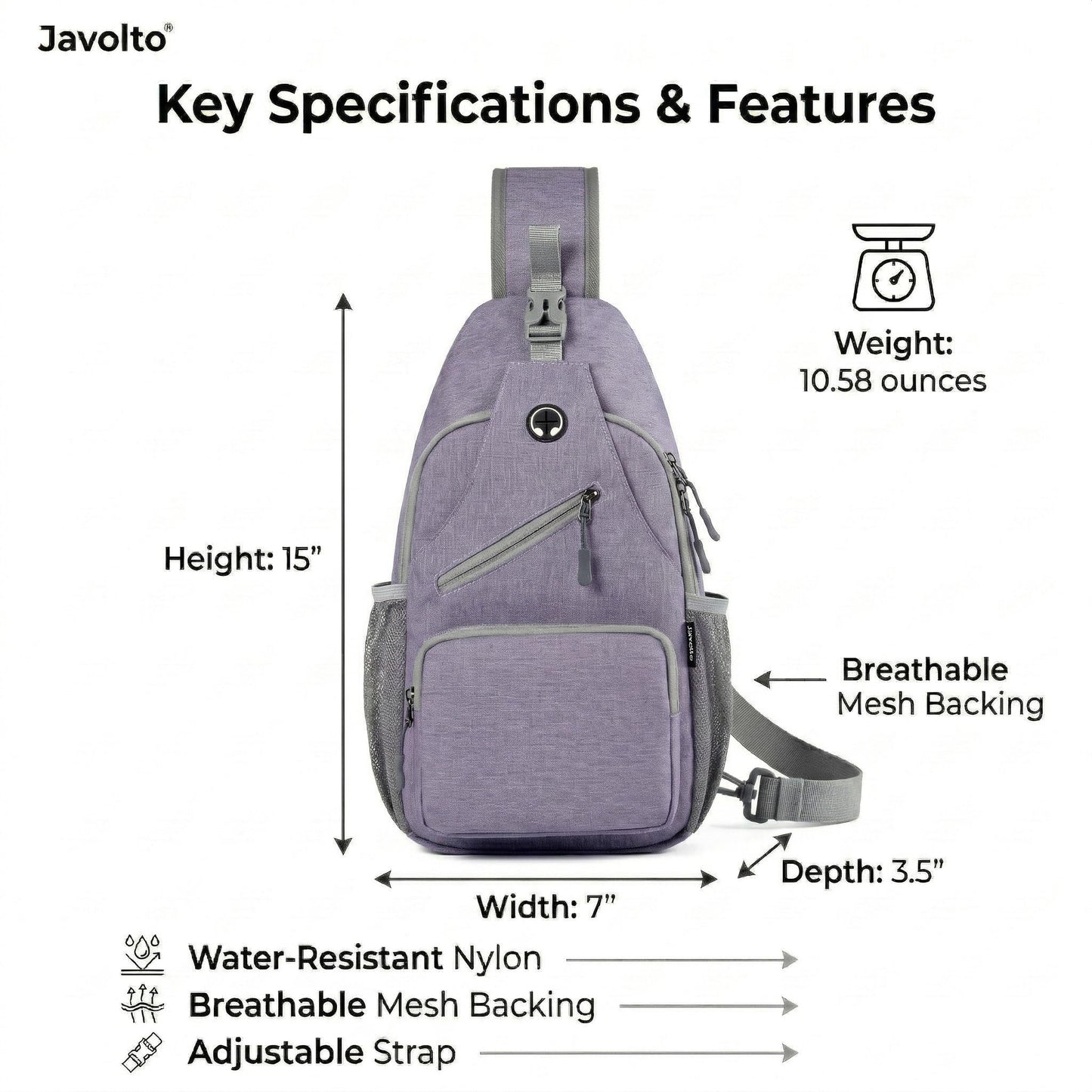 Javolto Sling Bag for Men Crossbody Backpack, Small Sling Backpack Mens Shoulder Bag, Casual Daypack Hiking Bag for Travel