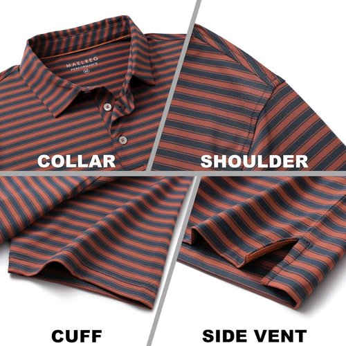 M MAELREG Men's Golf Shirts - Short Sleeve Dry Fit Striped Polo | Moisture-Wicking Performance