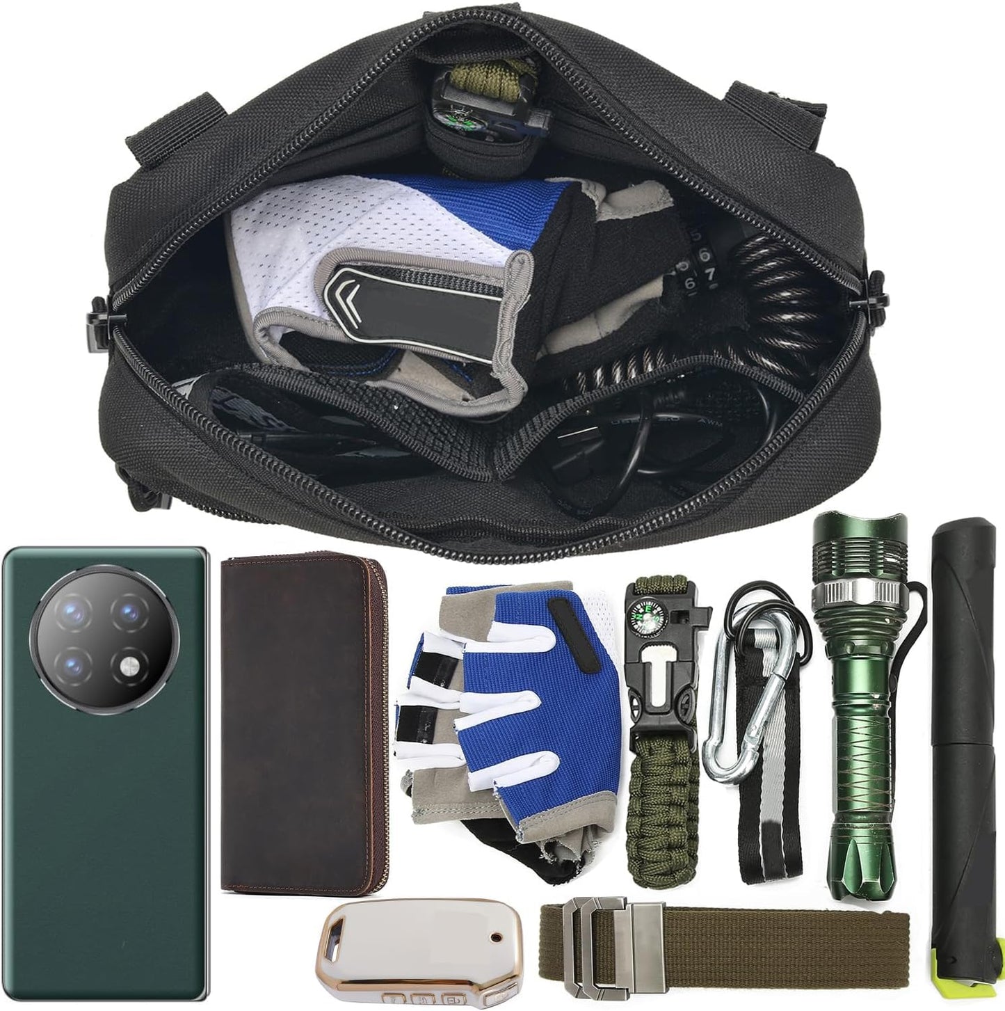 Skiennix Tactical Molle Admin Pouch - 2 Pack with US Flag Patch & Keychain | Utility EDC Tool Bag