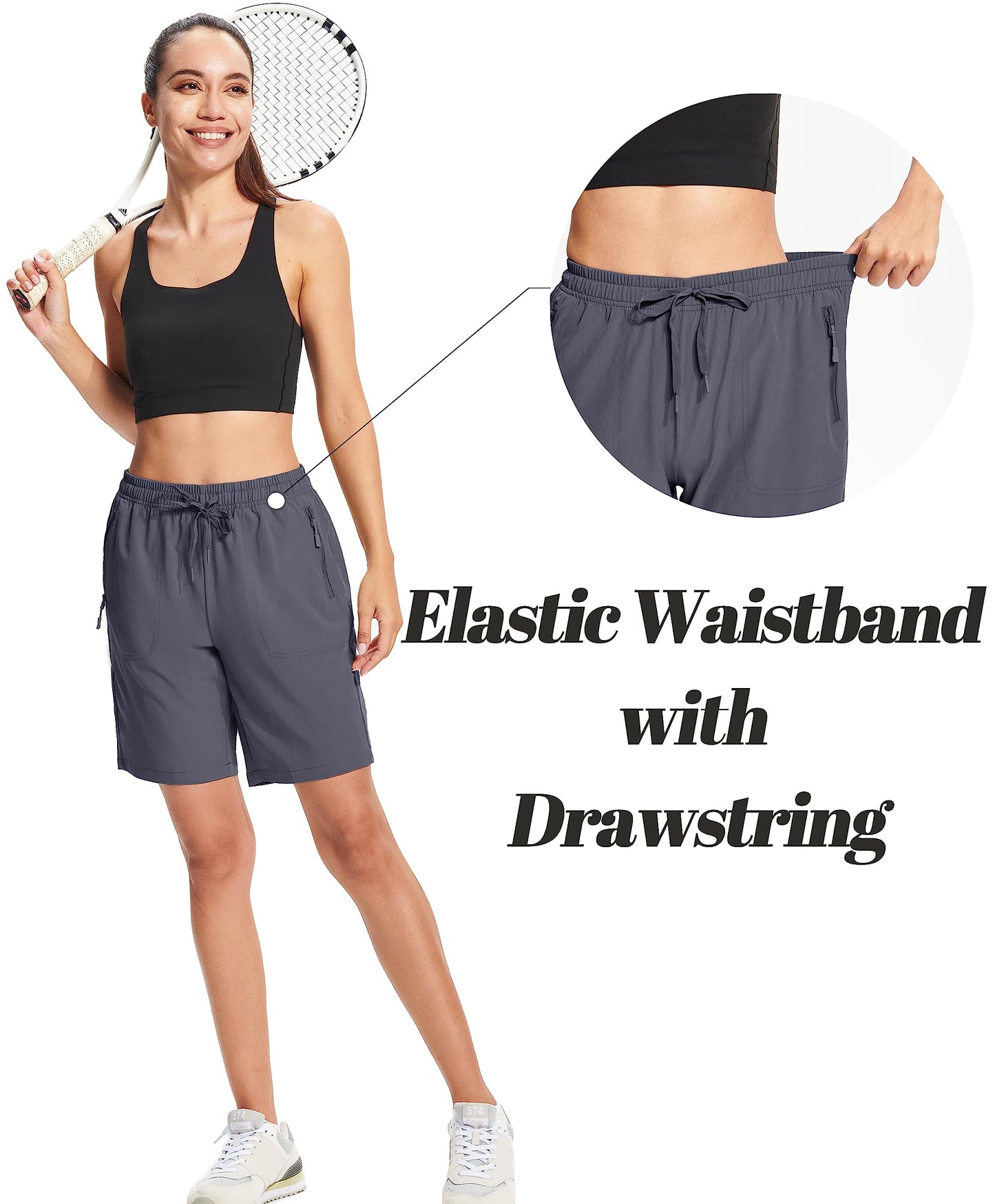 MAGCOMSEN Hiking Shorts Women Water Resistant with Pockets Quick Dry Lightweight Outdoor Golf Dark Grey L