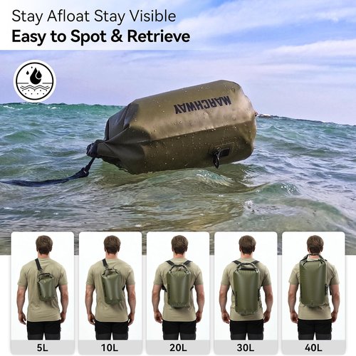 MARCHWAY Waterproof Dry Bag Backpack - Keeps Gear Dry for Kayaking, Camping & More | 5L/10L/20L/30L/40L