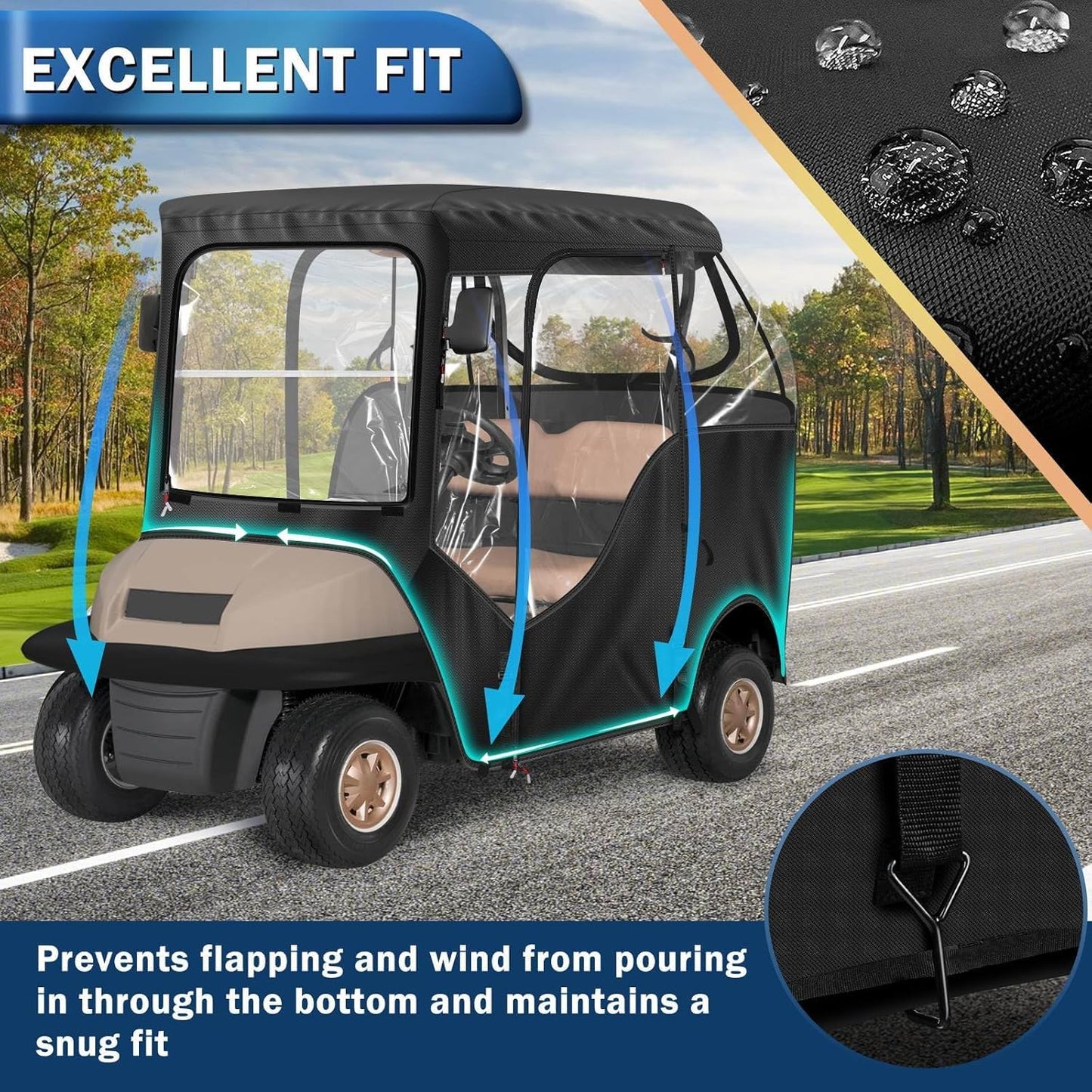 Cholila Cover Updated Golf Cart Enclosure - 4 Passenger Driving Enclosure for Club Car Precedent Short Roof - Golf Cart Rain Cover with Upgrade 600D Oxford and PVC - with Strong YKK Door Zipper