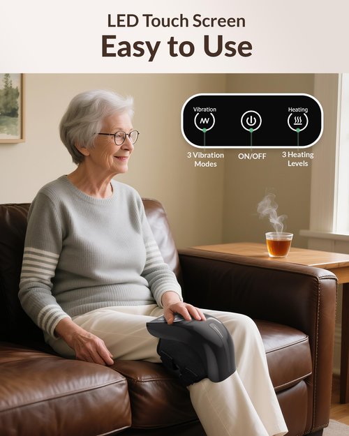 Heycool Cordless Knee Massager with Heat, Knee Massager for Pain Relief, 3 Vibration Modes & 3 Heating Levels, Adjustable Straps