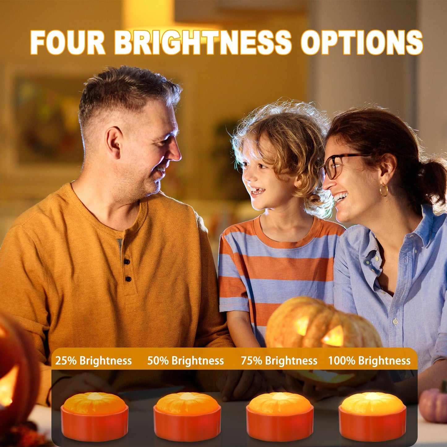 Cosyiker 4-Pack Halloween LED Pumpkin Lights with Remote and Timer, Bright/Flickering Battery Operated Jack-O-Lantern Orange/White Halloween Decor Flameless Candles for Pumpkin Decorations