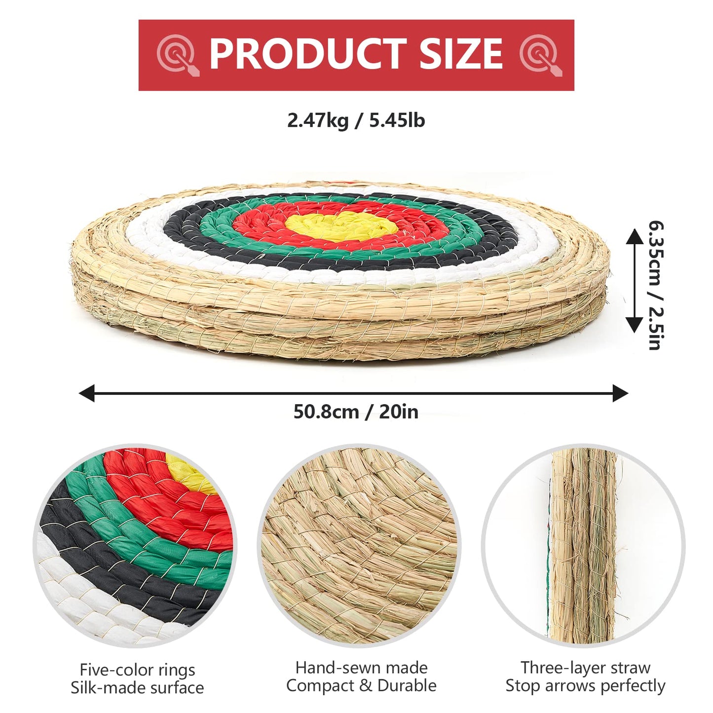 Swatlo Archery Targets for Backyard 20 Inch Traditional Hand-Made Round Straw Archery Target Bow & Arrow Target for Archery Practice (3 Layer Green)