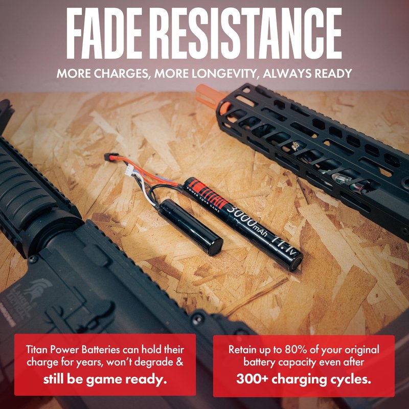 Titan Lithium-Ion Airsoft Battery | 3000mAh 11.1v Stick T-Plug | Maximum Capacity & Performance 11.1 Volt Airsoft Gun Battery