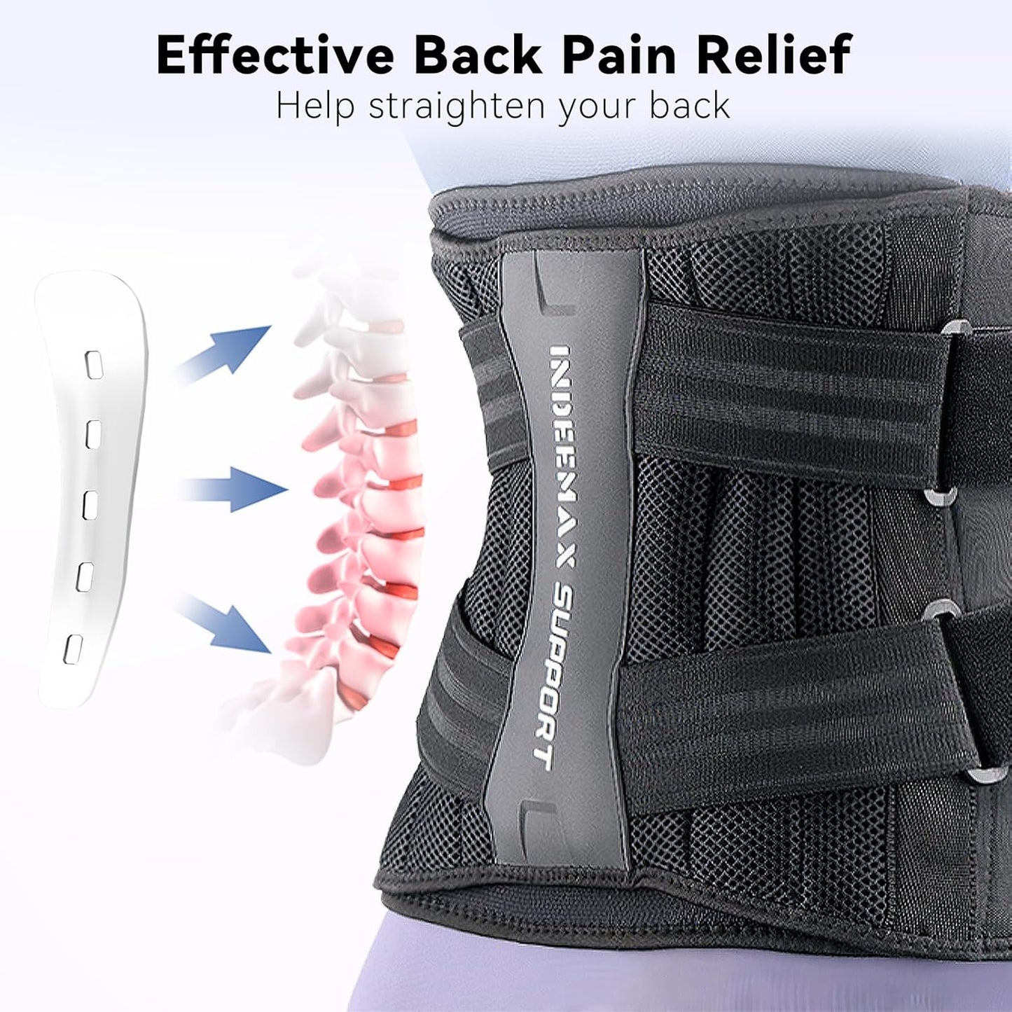 Skiennix Back Brace - Lumbar Support Belt for Pain Relief | Breathable Design with 7 Stays - Size M