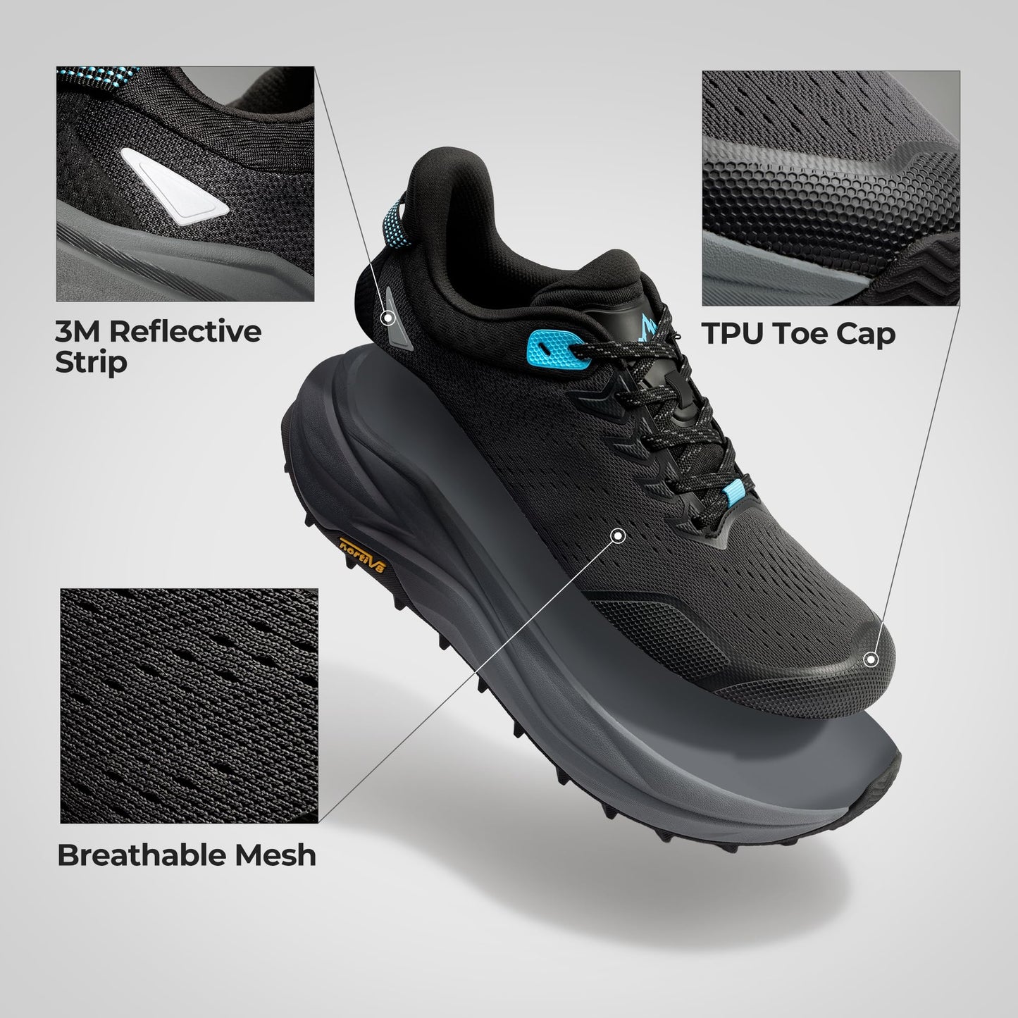 NORTIV 8 Men's Wide Toe Box Trail Running Shoes Cushion Walking Barefoot Tennis Workout Gym Cross Training Shoe Fashion Sneakers Whitney,Size 11,Black,SNRS25001M