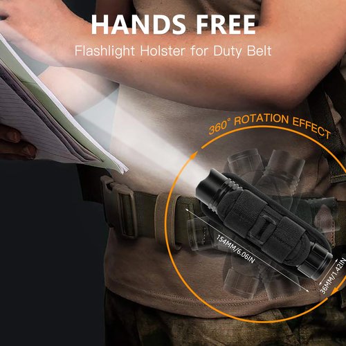 KunHe Rechargeable Flashlight High Lumens,Duty Flashlight with Belt Holster, Bright LED Tactical Flash Light with 4 Modes, Long Lasting IPX7 Water Resistant for Security, Police