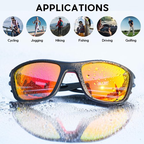 Solsun Polarized Sunglasses for Men Woman, Sport Wrap Around Sun Glasses UV Protection for Fishing Driving Cycling (Style 01 (2-Pack), A06-Sports Sunglasses-Blue Lens & Red Lens)